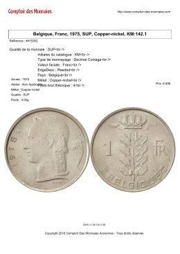 Belgique, Franc, 1975, SUP, Copper