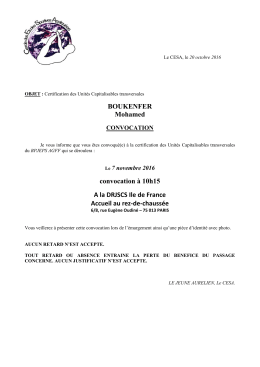 BOUKENFER Mohamed convocation à 10h15 A la DRJSCS Ile de