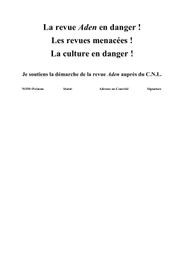 La revue Aden en danger