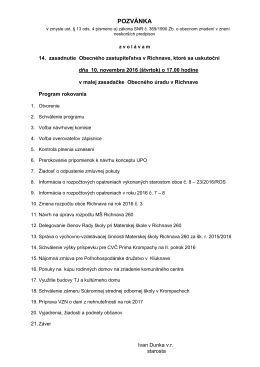 Pozvánka na 14. zasadnutie Obecného zastupiteľstva v Richnave