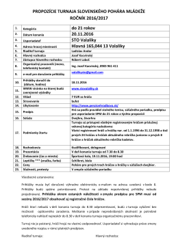 propozície turnaja slovenského pohára mládeže ročník 2016/2017