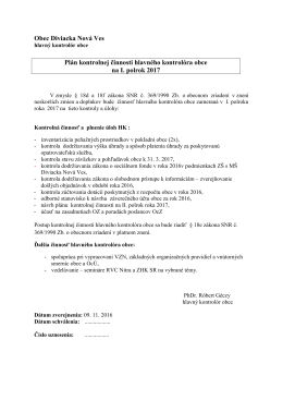 Plán kontrolnej činnosti hlavného kontrolóra obce na I. polrok 2017