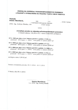 PONUKA NA ODPREDAJ POENOHOSPODARSKYCH