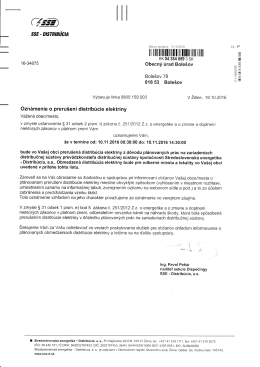 Odst&aacute;vka el. energie 10.11.2016.