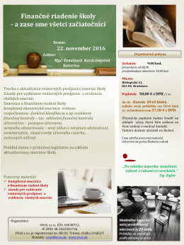 Finančné riadenie školy - a zase sme všetci začiatočníci