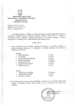 Odluka o dodjeli stipendija i lista kandidata s bodovima
