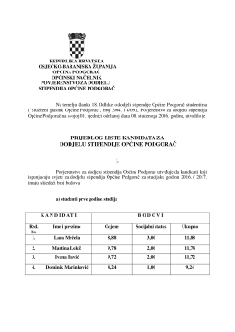 PRIJEDLOG LISTE KANDIDATA ZA DODJELU STIPENDIJE