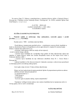 Pročitaj Javni oglas - Općina Stari Grad Sarajevo