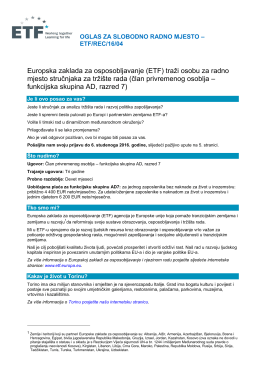 Europska zaklada za osposobljavanje (ETF) traži osobu za