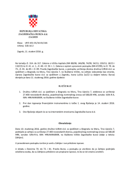 Ilirija d.d. - Rješenje Burze o uvrštenju ILRA-R-A