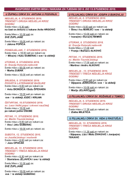 raspored svetih misa i nakana za tjedan od 6. do 13.studenog 2016.