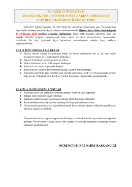munzur üniversitesi 2016 dgs ek yerleştirme sonuçlarına göre kayıt