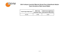 2016-YLSY Seçme Sonuçlarına İlişkin Sayısal Bilgiler