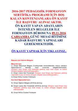 2016-2017 pedagojik formasyon sertifika programı için boş kalan
