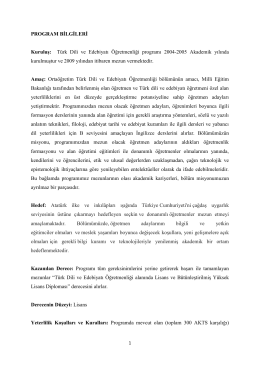 PROGRAM BİLGİLERİ Kuruluş: Türk Dili ve Edebiyatı Öğretmenliği