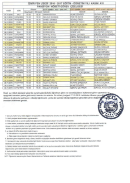 Pansiyon Öğretmen Nöbet Görev Çizelgesi KASIM 2016