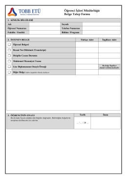 &Ouml;ğrenci İşleri M&uuml;d&uuml;rl&uuml;ğ&uuml; Belge Talep Formu