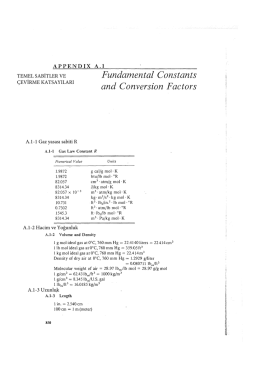 TEMEL SABİTLER VE &Ccedil;EVİRME KATSAYILARI A.1