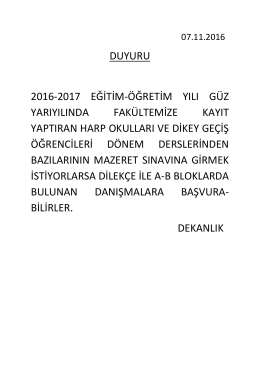 duyuru 2016-2017 eğitim-&ouml;ğretim yılı g&uuml;z yarıyılında fak&uuml;ltemize