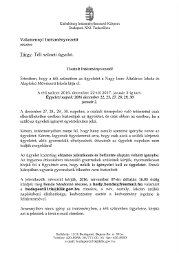 Téli szüneti ügyelet - Vermes Miklós Általános Iskola