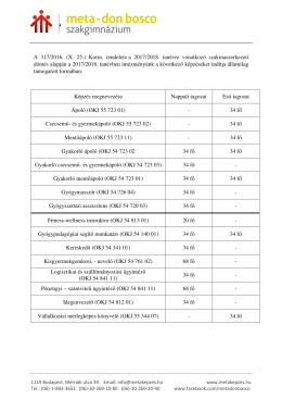 Képzések 2017/2018. tanév