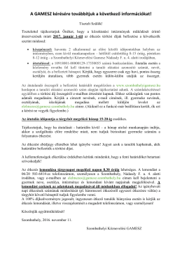 Tisztelt Szülők! - Paragvári Utcai Általános Iskola