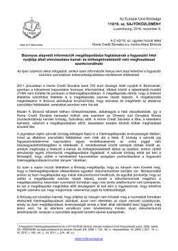 Bizonyos alapvető információk megállapodásba - curia