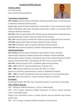 szakmai önéletrajz - DE Műszaki Kar