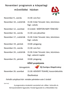 Novemberi programok a k&oacute;spallagi művelőd&eacute;si h&aacute;zban