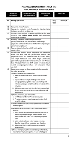 peraturan kepala bkpm no. 5 tahun 2013 permohonan izin prinsip