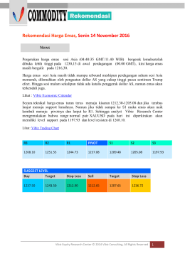 Rekomendasi Harga Emas, Senin 14 November 2016