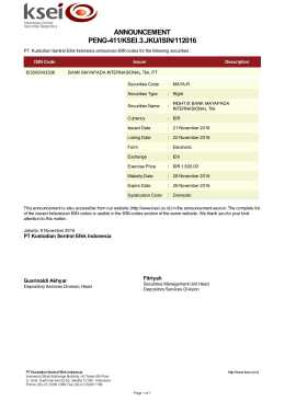 ANNOUNCEMENT PENG-411/KSEI.3.JKU/ISIN/112016