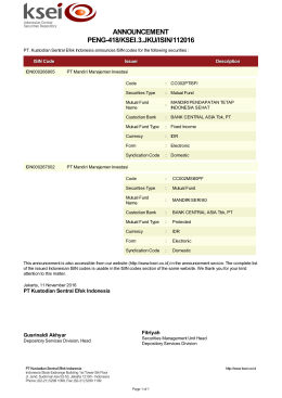 ANNOUNCEMENT PENG-418/KSEI.3.JKU/ISIN/112016