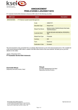 ANNOUNCEMENT PENG-413/KSEI.3.JKU/ISIN/112016