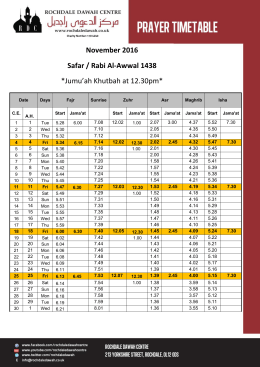 November 2016 Safar / Rabi Al-Awwal 1438 *Jumu`ah Khutbah at