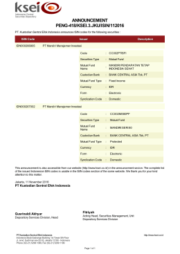 ANNOUNCEMENT PENG-418/KSEI.3.JKU/ISIN/112016