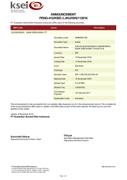 ANNOUNCEMENT PENG-412/KSEI.3.JKU/ISIN/112016