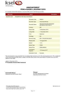 ANNOUNCEMENT PENG-410/KSEI.3.JKU/ISIN/112016