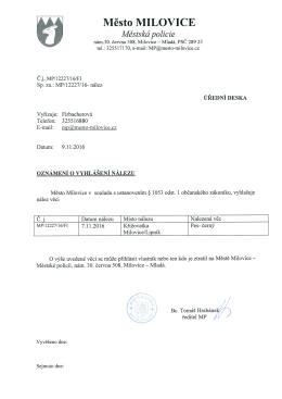OZNÁMENÍ O VYHLÁŠENÍ NÁLEZU - pes černý, Č.j. MP