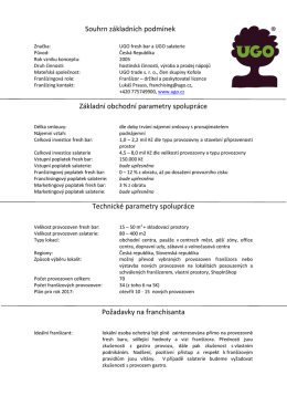 Souhrn základních podmínek Základní obchodní parametry