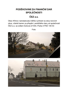 PODĚKOVÁNÍ ZA FINANČNÍ DAR SPOLEČNOSTI