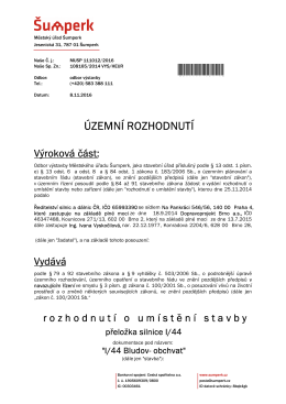 Rozhodnut&iacute; o um&iacute;stěn&iacute; stavby - I/44 Bludov