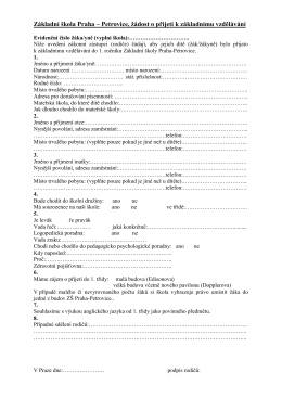 Zápis - Žádost o přijetí žáka do prvního ročníku - ZŠ Praha