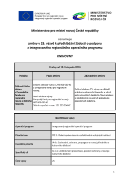 Ministerstvo pro m&iacute;stn&iacute; rozvoj Česk&eacute; republiky oznamuje změny v 25