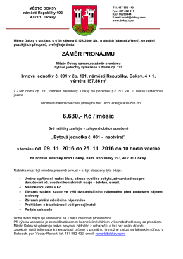 Záměr pronájmu bytové jednotky vymezené v domě čp. 191
