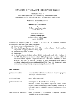 oznámení o vyhlášení výběrového řízení