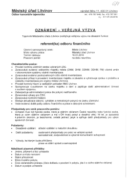 Výběrové řízení na obsazení funkce: referent(ka) odboru