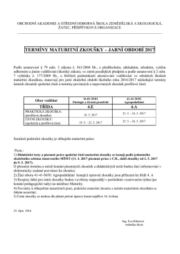 Termíny maturitních zkoušek – jarní období 2017