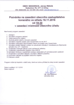 Pozv&aacute;nka na zased&aacute;n&iacute; obecn&iacute;ho zastupitelstva