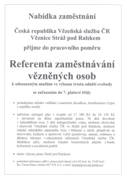 Referent zaměstnávání vězněných osob VS ČR